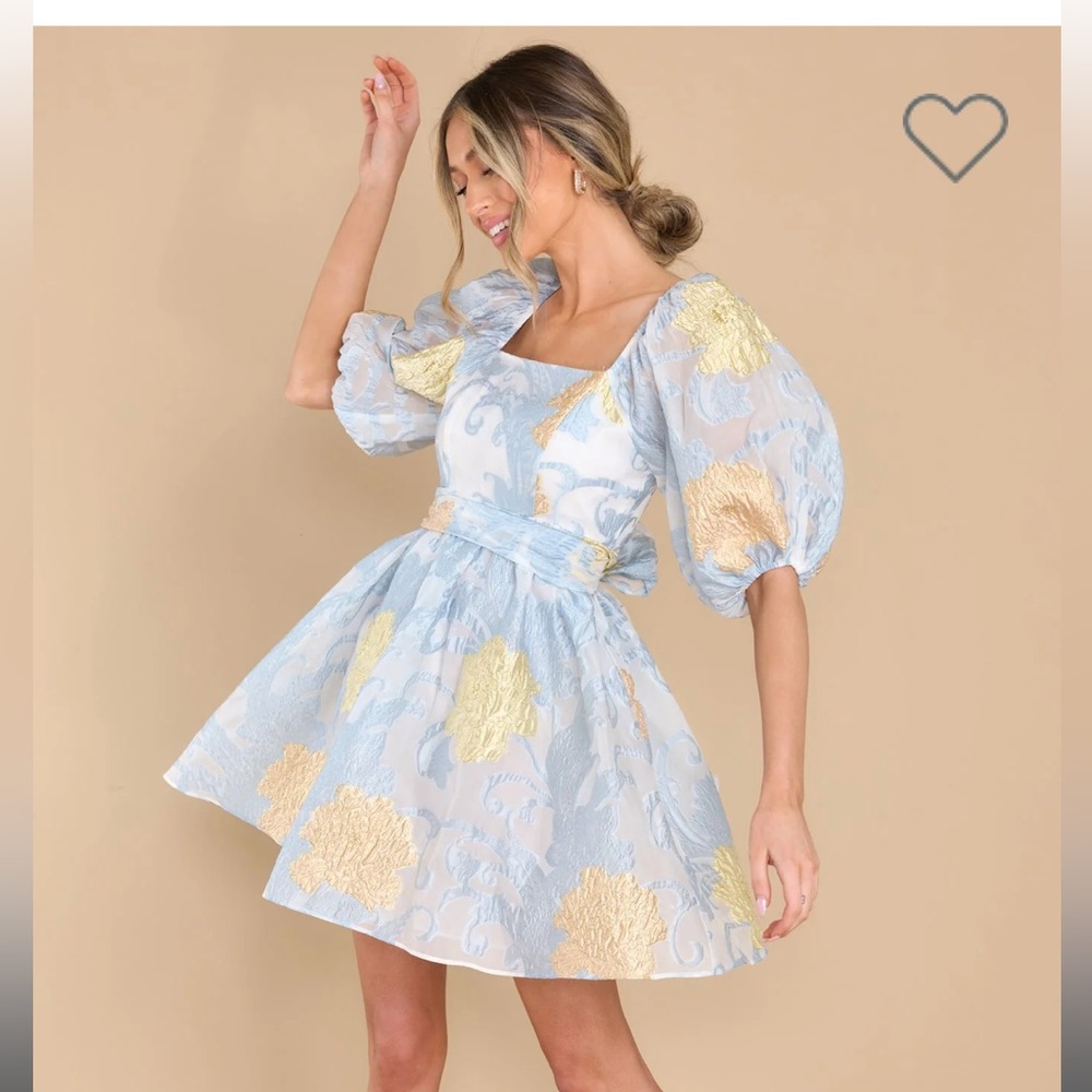 Red Dress Aura Beautiful And Free Sky Blue Print Dress